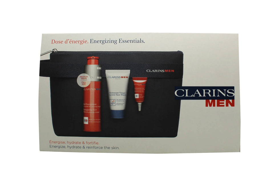 Clarins Men Presentset 50ml Energizing Gel + 3ml Energizing Eye Gel + 30ml Active Face Wash + Väska Clarins