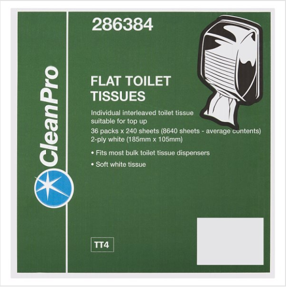 CleanPro Flat Toilet Tissues 2 Ply - Case of 1 CleanPro