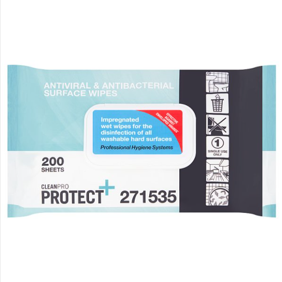 CleanPro Protect Antiviral & Antibacterial Surface Wipes 200 Sheets - Case of 6 CleanPro