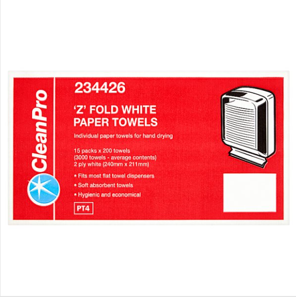 British Hypermarket - CleanPro 'Z' Fold White Paper Towels 2 Ply 15 ...