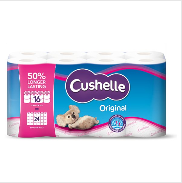 Cushelle Original 50% Longer Lasting Toilet Tissue 16 Equals 24 Regular Rolls Cushelle