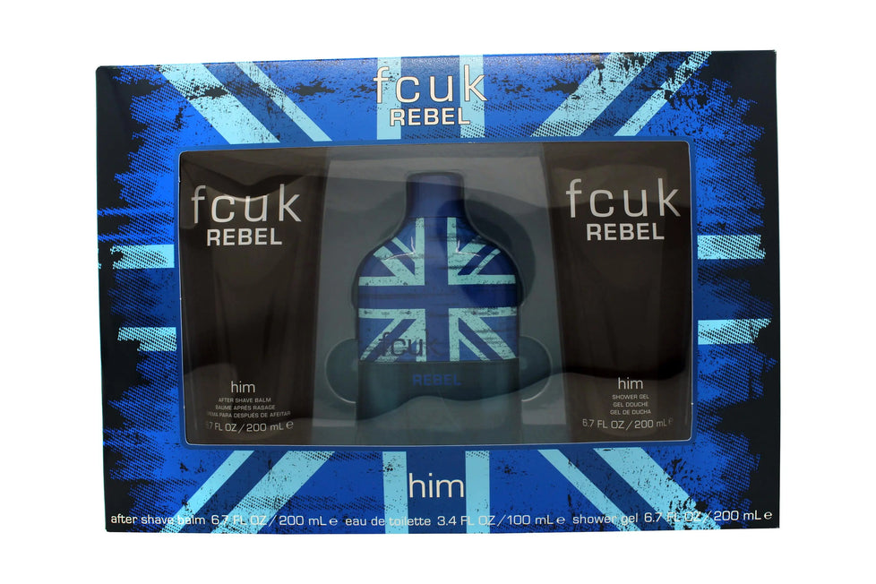 FCUK Rebel For Him Presentset 100ml EDT + 200ml Shower Gel + 200ml Aftershave Balm FCUK