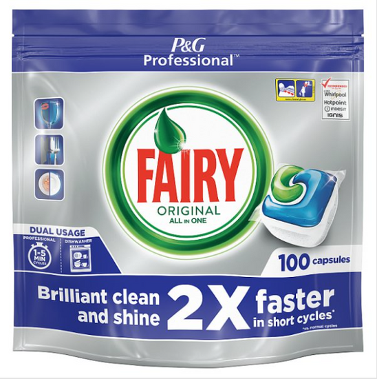 Fairy Original All In One Dishwasher Tablets, Regular, 100 Capsules - Case of 1 P&G Professional