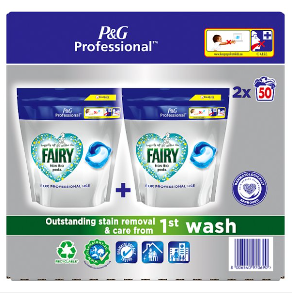 Fairy Professional Non Bio Allin1 Pods Washing Tablets, 100 washes - Case of 1 P&G Professional