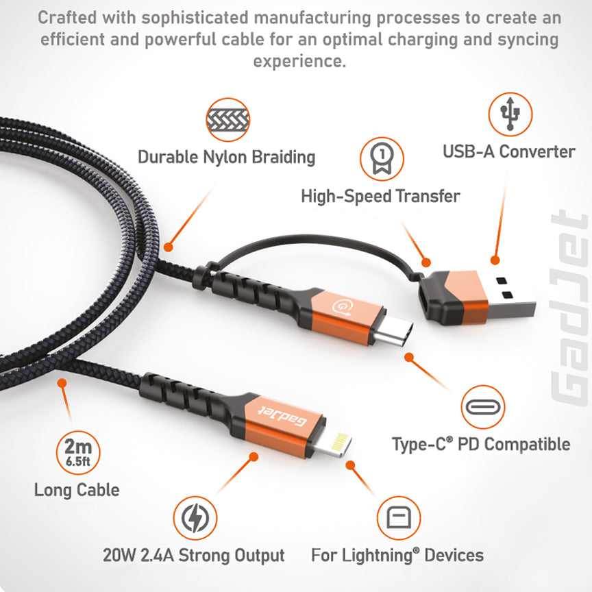 2m Type-C to Type-C Cable + USB-A Adapter gadjet