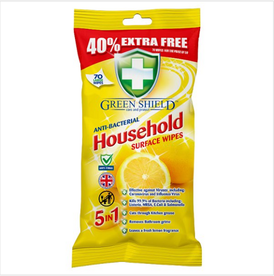 Green Shield Anti-Bacterial Household Surface Wipes 70 Large Wipes - Case of 1 Green Shield