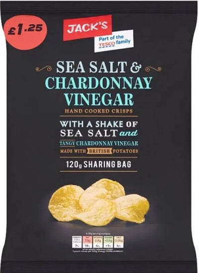 Jack's Sea Salt & Chardonnay Vinegar Hand Cooked Crisps 120g [PM £1.00 ], Case of 16 Jack's