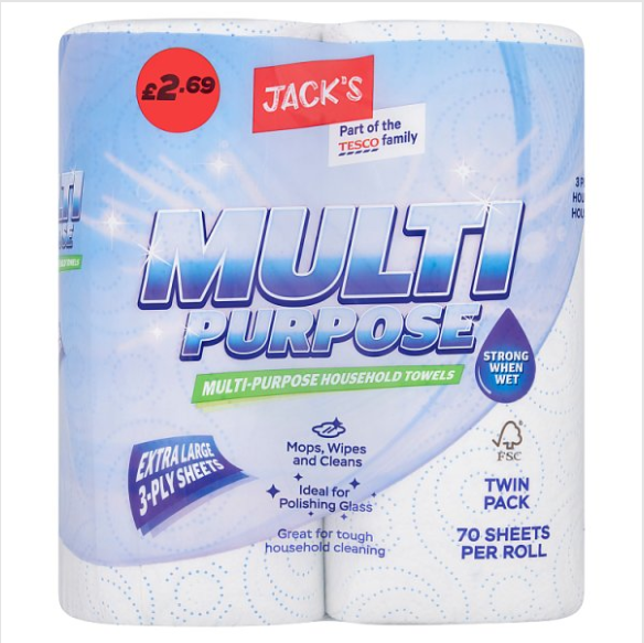 Jack's Multi-Purpose Household Towels 70 Sheets Per Roll Twin Pack - Case of 8 Jack's