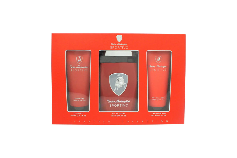 Lamborghini Sportivo Gift Set 125ml EDT Spray + 100ml Shower Gel + 100ml Aftershave Balm Lamborghini