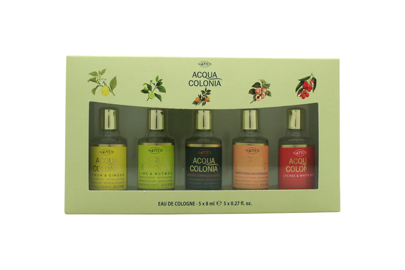 Mäurer & Wirtz 4711 Acqua Colonia Presentset 8ml Lime & Nutmeg EDC + 8ml Lemon & Ginger EDC + 8ml Blood Orange & Basil EDC + 8ml Lychee & White Mint EDC + 8ml White Peach & Coriander EDC Mäurer & Wirtz