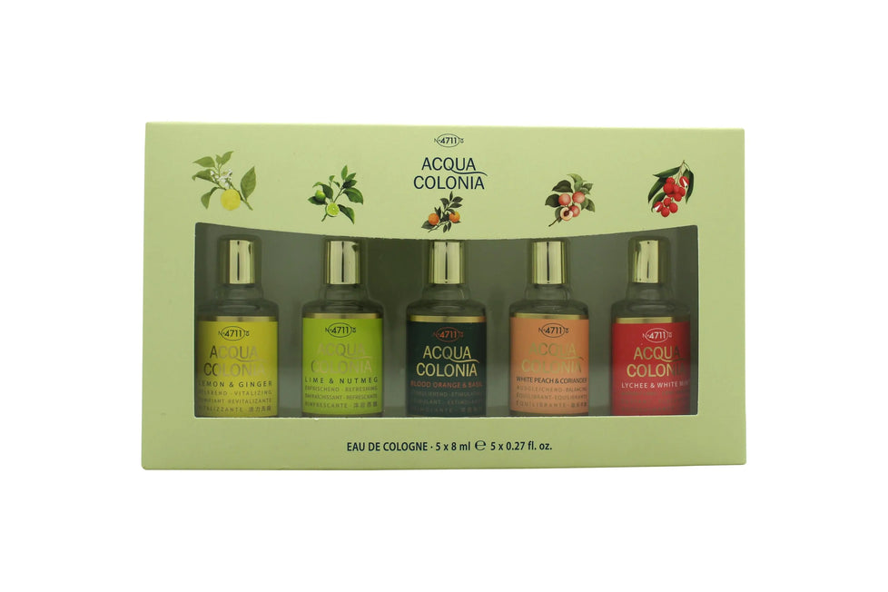 Mäurer & Wirtz 4711 Acqua Colonia Presentset 8ml Lime & Nutmeg EDC + 8ml Lemon & Ginger EDC + 8ml Blood Orange & Basil EDC + 8ml Lychee & White Mint EDC + 8ml White Peach & Coriander EDC Mäurer & Wirtz