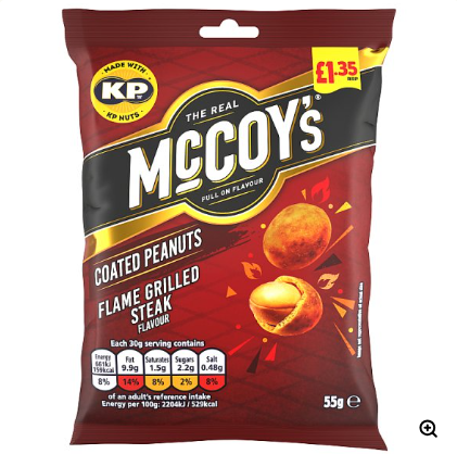 McCoy's Coated Peanuts Flame Grilled Steak 55g x 16 £1.35 PMP