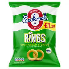 Seabrook Rings Sour Cream & Onion Flavour Corn Snacks 55g [PM £1.25 ] (Case of 16) Seabrook