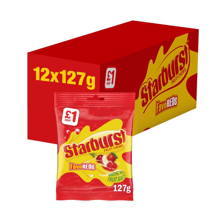 Starburst Fave Reds Vegan Chewy Sweets Fruit Flavoured Treat Bag £1 PMP 127g × 12 × 1