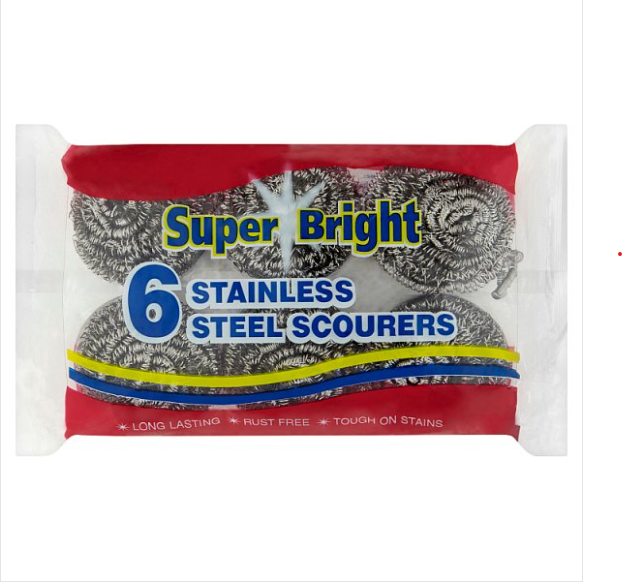 Super Bright 6 Stainless Steel Scourers British Hypermarket-uk