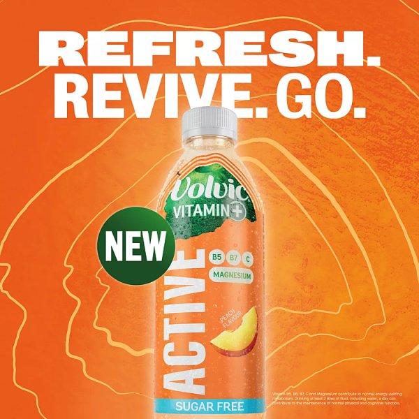 Volvic Vitamin + Peach Active - Vitamin Flavoured Water Sugar Free 750ml x 6