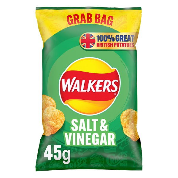 Walkers Salt & Vinegar Grab Bag Crisps 45g Case of 32