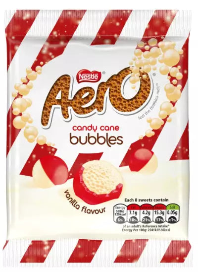 12x Nestle Aero Candy Cane Vanilla Flavour Bubbles White Chocolate 70g Nestle