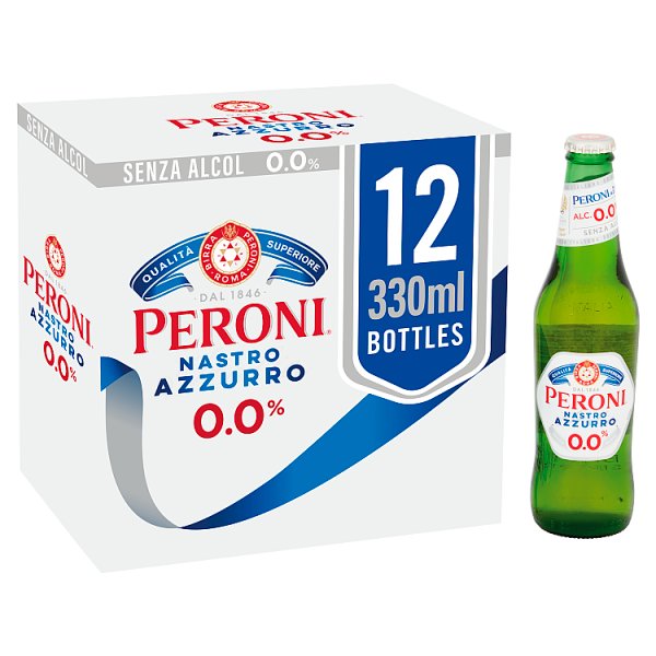 Peroni Nastro Azzurro 0.0% Alcohol Free Italian Beer 12 x 330ml Bottles Case of 12