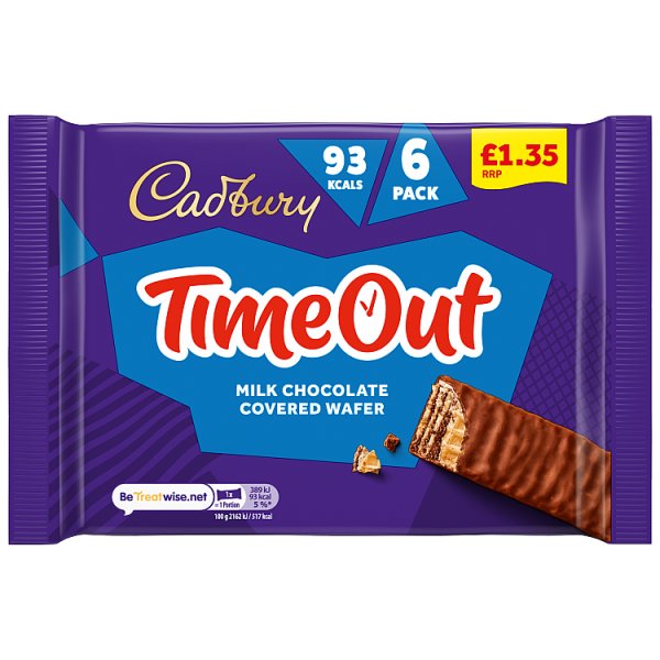 Cadbury Timeout Milk Chocolate Covered Wafer Biscuit Bars Muiltipack 108g (6 x 18g)(Case of 13)