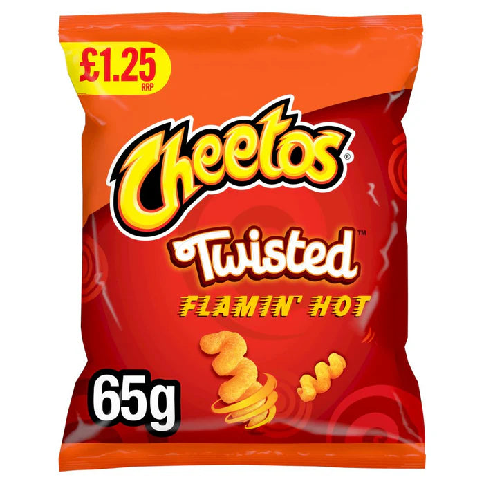 Cheetos Twisted Flamin' Hot Snacks Crisps £1.25 RRP PMP 65g [PM £1.25 ] Case of 18 Cheetos