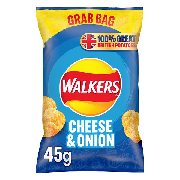 Walkers Cheese & Onion Grab Bag Crisps 45g Case of 32