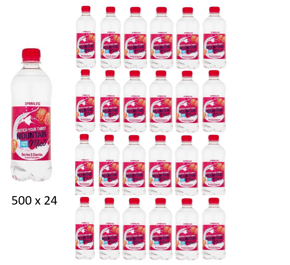 Mountain Mist Berries & Cherries Flavoured Sparkling Spring Water 500ml x 24