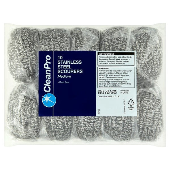 CleanPro 10 Stainless Steel Scourers Medium Case of 16 CleanPro
