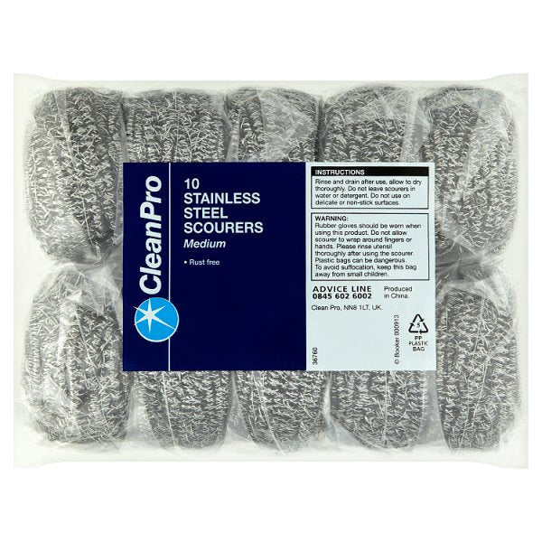 CleanPro 10 Stainless Steel Scourers Medium Case of 16 CleanPro