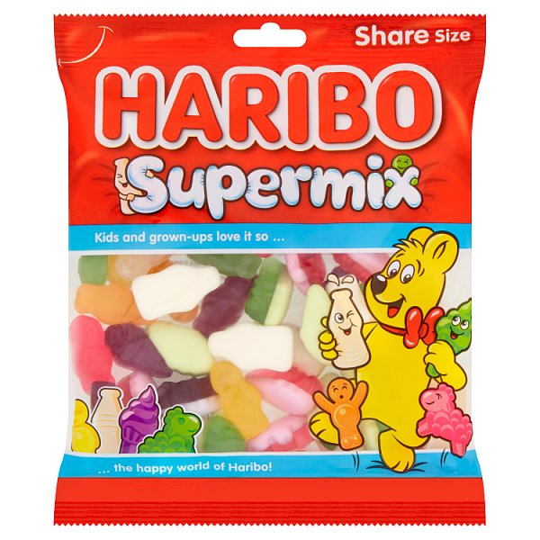 HARIBO Supermix Fruit & Milk Flavoured Jelly & Foam Sweets Sharing Bag 160g Case of 12