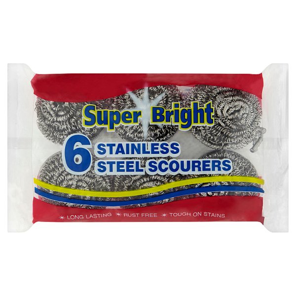 Super Bright 6 Stainless Steel Scourers Case of 48 Super Bright