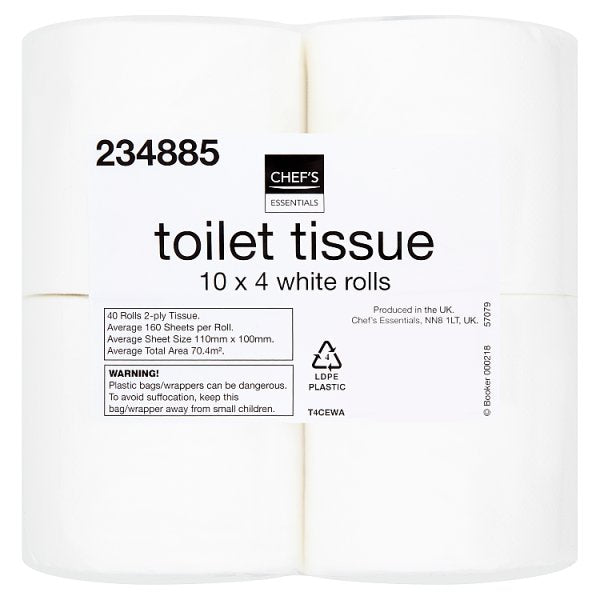 Chef's Essentials Toilet Tissue 40 White Rolls Case of 1. Chef's