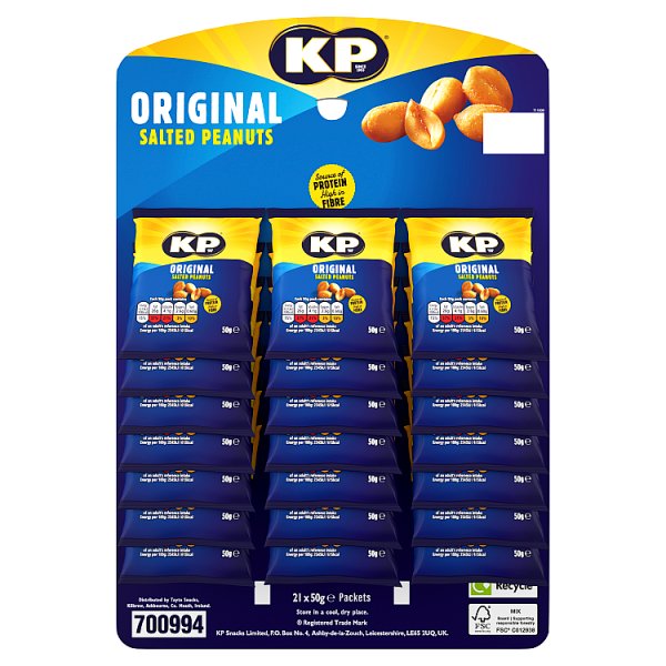 KP Original Salted Peanuts 50g (Pubcard) Case of 21