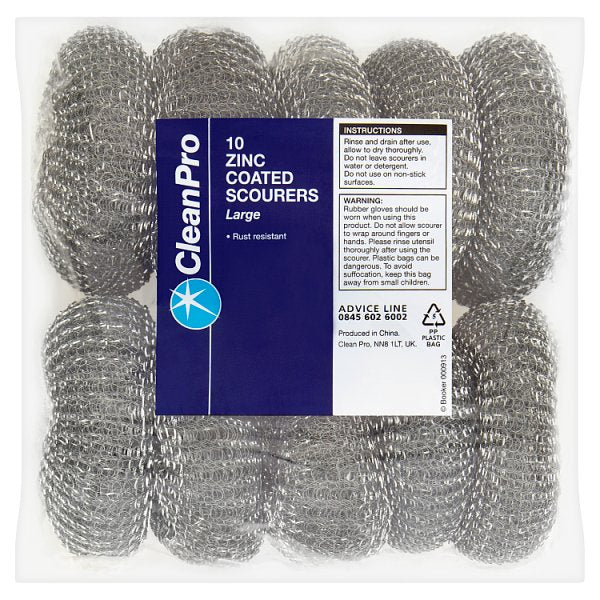 CleanPro 10 Zinc Coated Scourers Large Case of 1 CleanPro