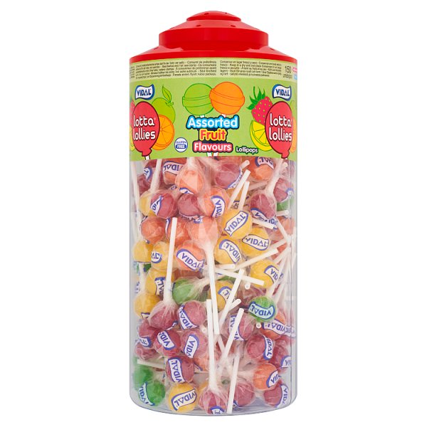 Vidal Lotta Lollies 150 Assorted Fruit Flavours Lollipops Case of 6