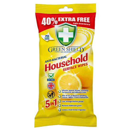Green Shield Anti-Bacterial Household Surface Wipes 70 Large Wipes Case of 1 Green Shield