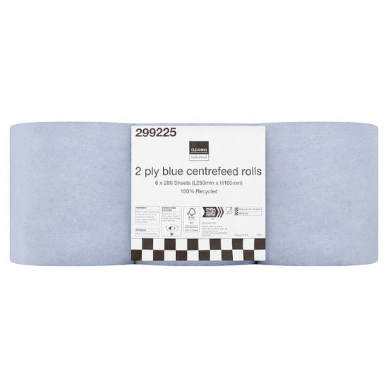 Cleaning Essentials 2 Ply Blue Centrefeed Rolls 6 Rolls Cleaning Essentials