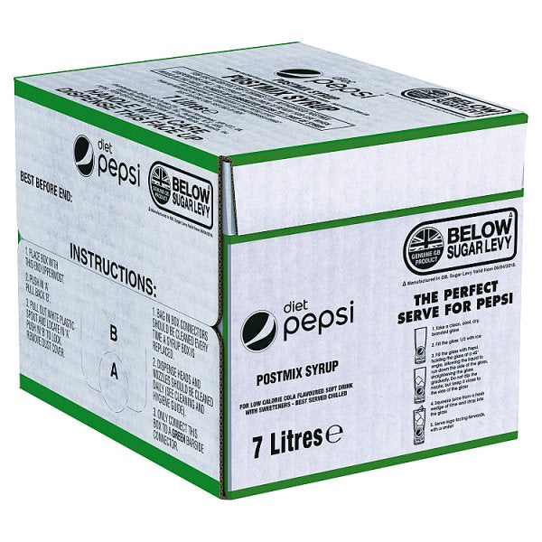 Diet Pepsi Cola Postmix Syrup Bag-in-Box 7L Case of 1 Pepsi Cola