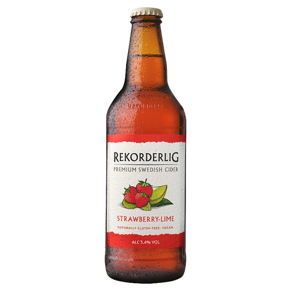 Rekorderlig Strawberry-Lime Premium Fruit Cider Bottle 500ml Case of 8