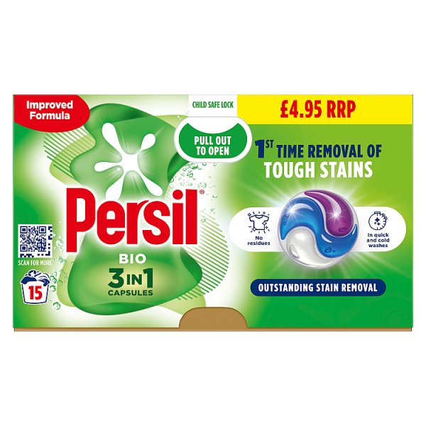 Persil 3 in 1 Washing Capsules Bio 15 Washes Case of 4 Persil