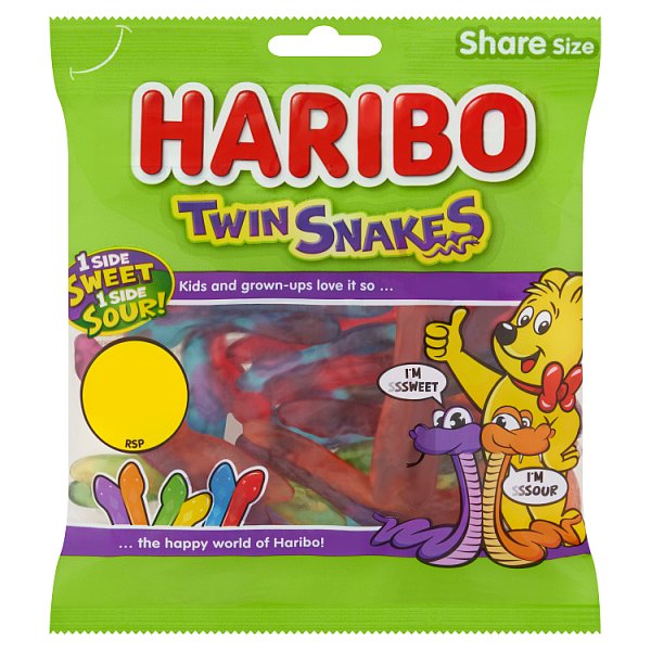 HARIBO Twin Snakes Fruit Flavour Gum Jelly Sweets Sharing Bag 140g Case of 12