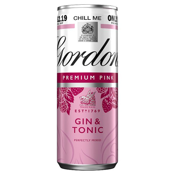 Gordon's Premium Pink Gin & Tonic 250ml 5% vol £2.19 PMP Case of 12