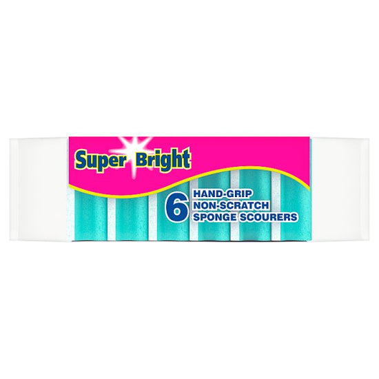 Super Bright 6 Hand-Grip Non-Scratch Sponge Scourers Case of 15 Super Bright