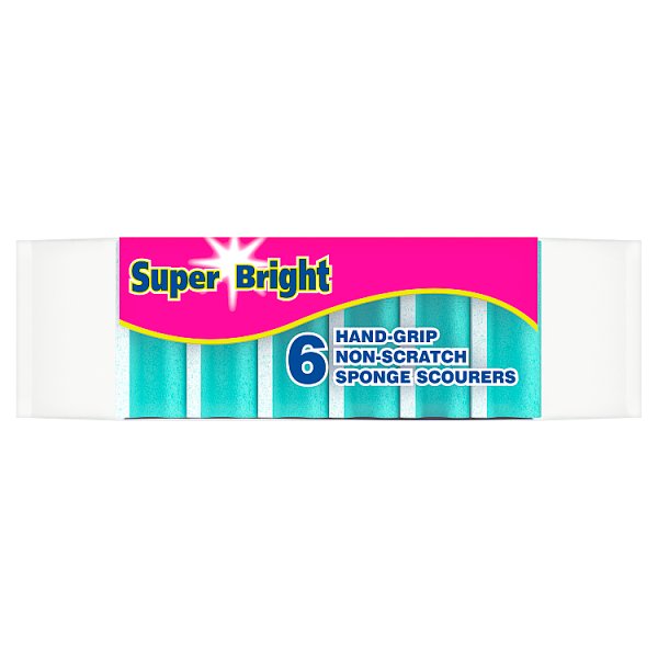 Super Bright 6 Hand-Grip Non-Scratch Sponge Scourers Case of 15 Super Bright