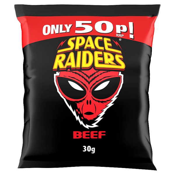 Space Raiders Beef Crisps 30g, 50p PMP Case of 36