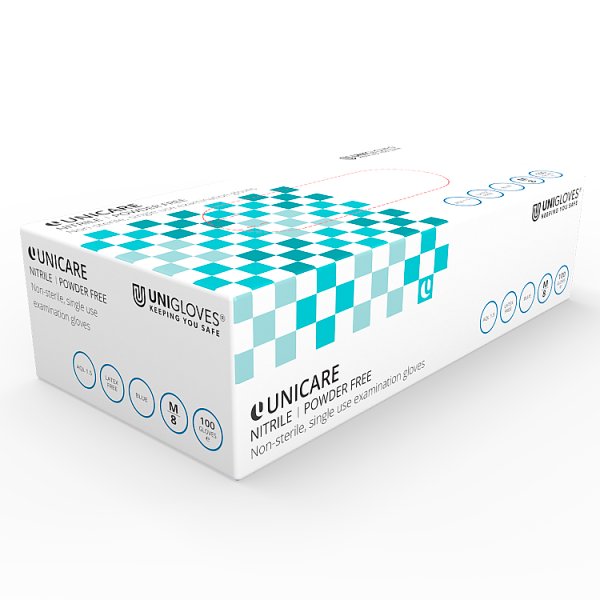 Unicare Blue Nitrile Powder Free Gloves - unit (Large) Case of 10 Unicare