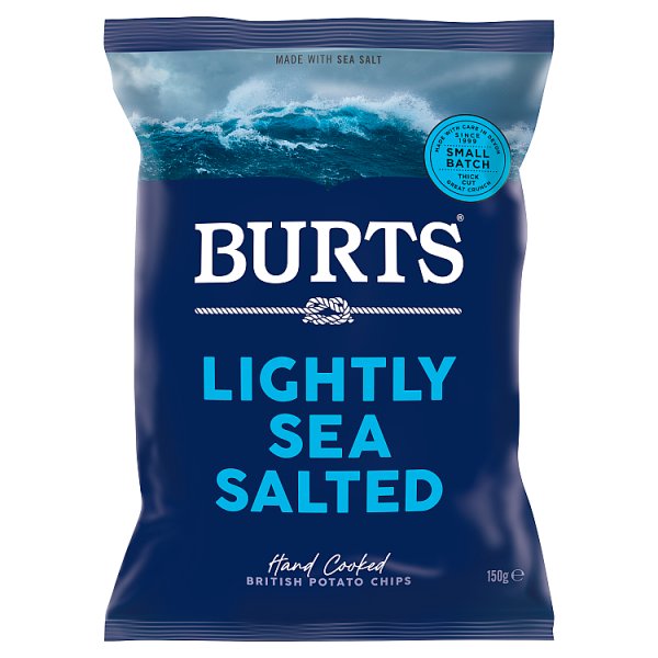 Burts Lightly Sea Salted Hand Cooked British Potato Chips 150g Case of 10