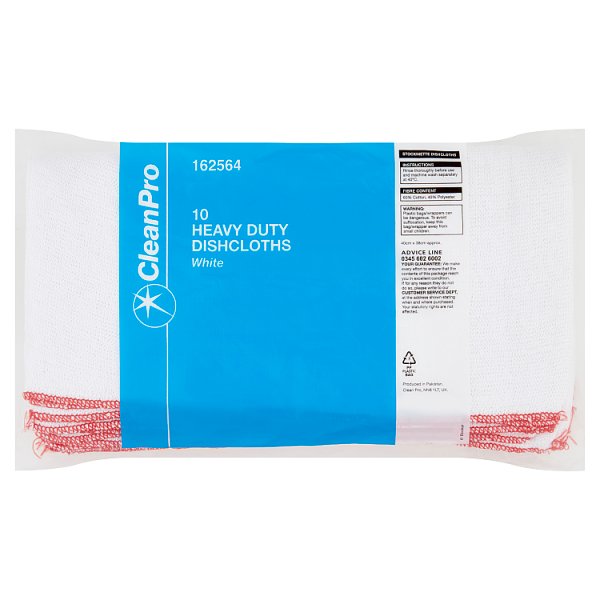 CleanPro 10 Heavy Duty Dishcloths White Case of 1 CleanPro