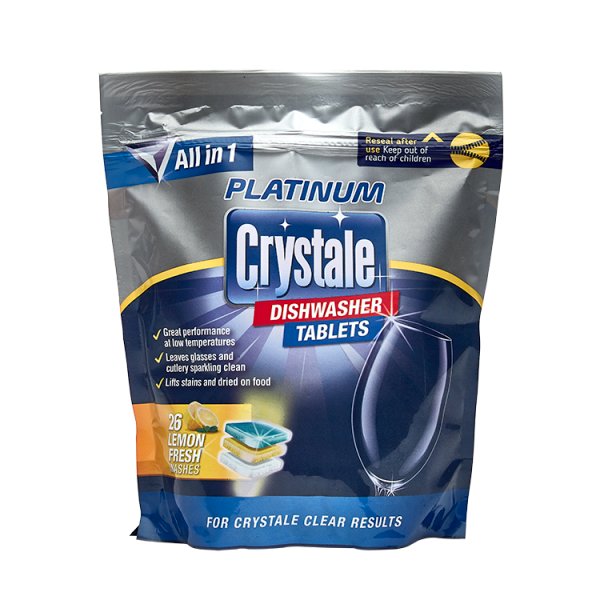Crystale Platinum Dishwasher Tablets Lemon Fresh Washes 26 x 18g (468g) Case of 7 Crystale