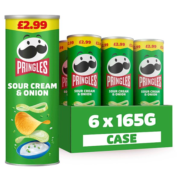 Pringles Sour Cream & Onion Sharing Crisps 6 x 165g PMP £2.99 Case of 6